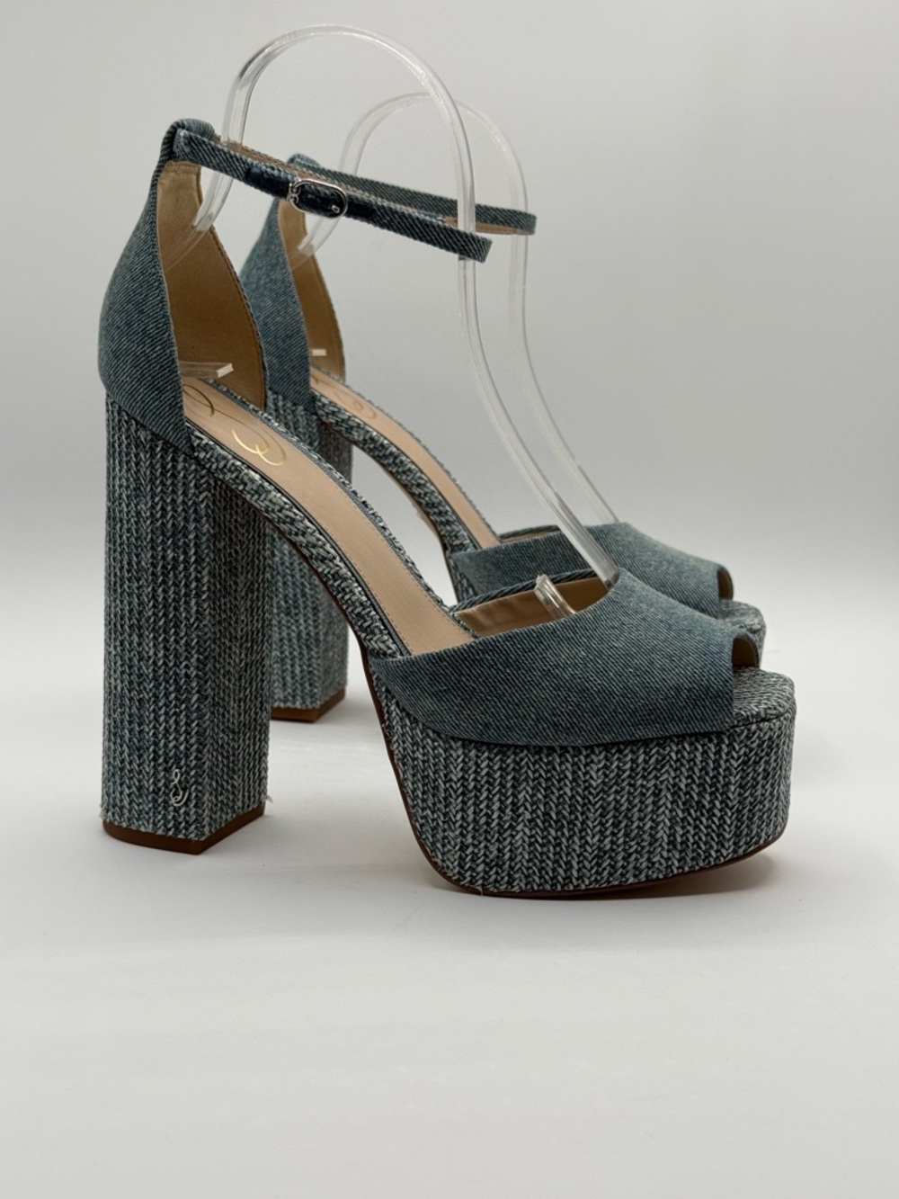 Sam Edelman Kori Blue Denim Platform Chunky Block Heel Ankle Strap Sandals SZ 9 - Picture 13 of 17